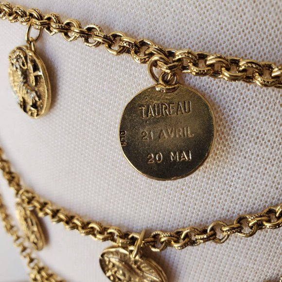 Vintage Kenneth Jay Lane Golden Zodiac Chain Hanging Medallion Waist Belt 31-36 - Picture 10 of 12